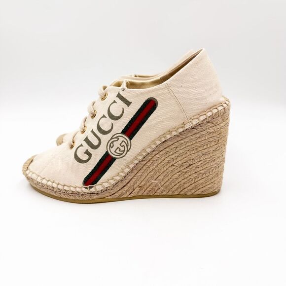 Gucci GG Logo Web Stripe Canvas Wedge Espadrille EU 39 US 9 - Picture 3 of 9